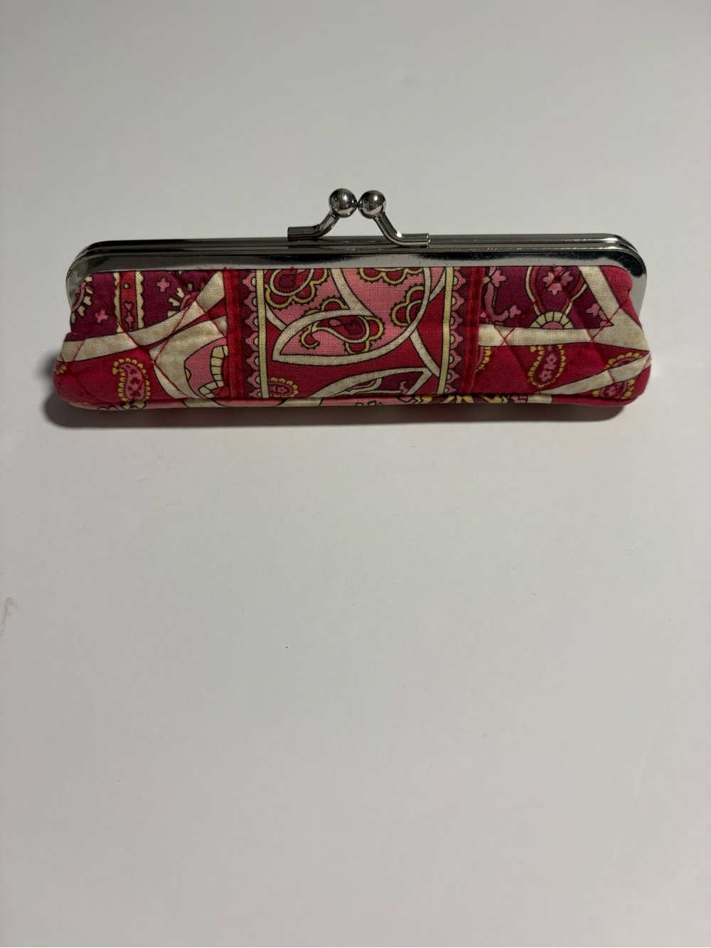 Vera Bradley Kiss Lock Eyeglasses Case Pink Red Parsley Floral Fabric Clutch